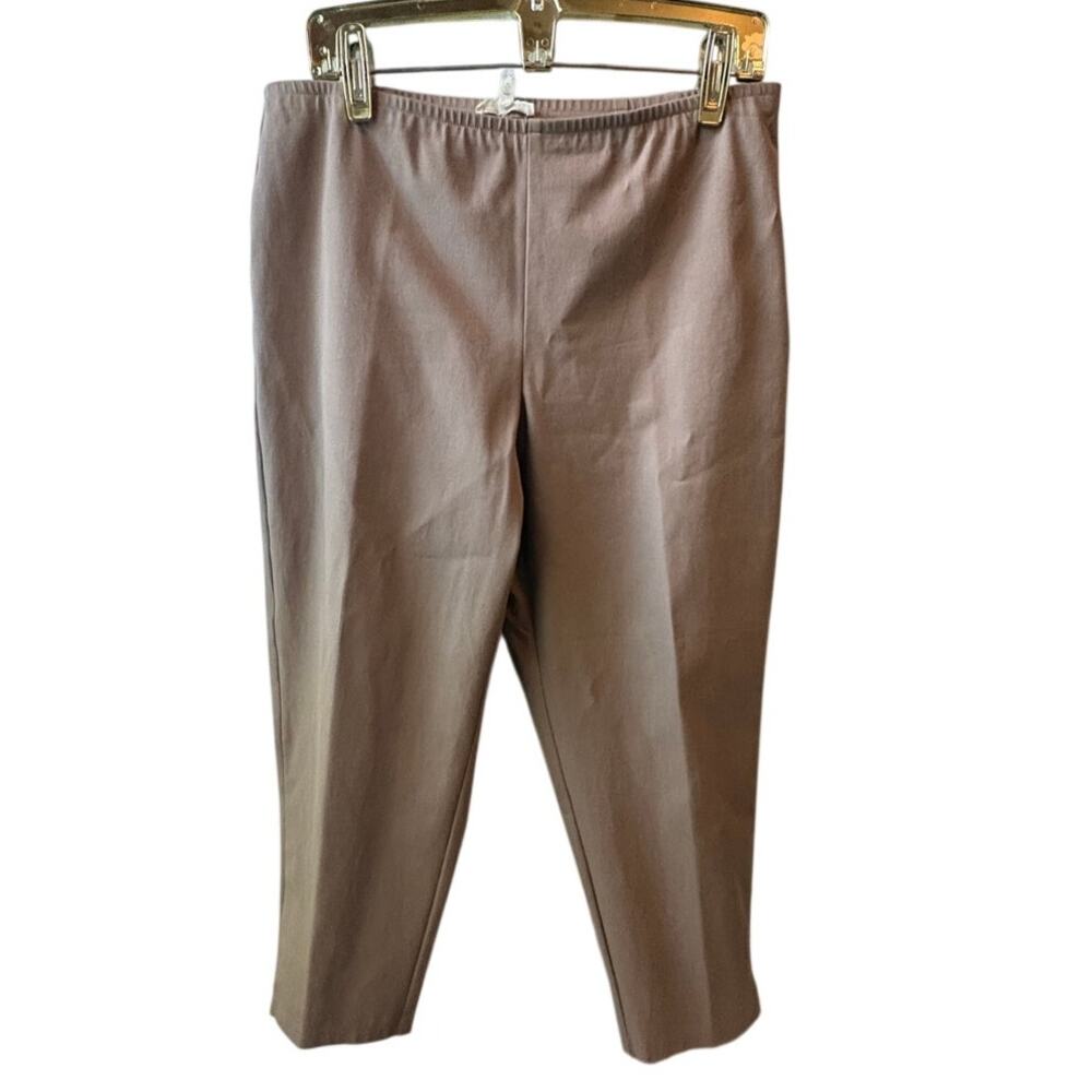 EILEEN FISHER Pants L Stretch Organic Cotton Twill Tapered Ankle Side Zip Khaki